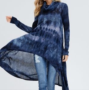 Frumos Navy Tie Dye Hi-Low Top Tunic